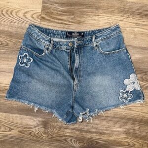 Hollister Women's Light Blue Jean Shorts with Floral Details